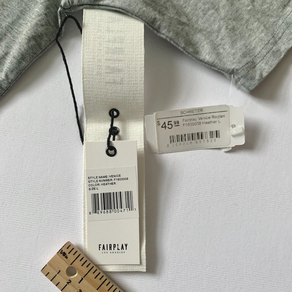 Fairplay Heather Grey Raglan Venice Short Sleeve T Shirt Tee Athleisure Classic - Picture 11 of 16